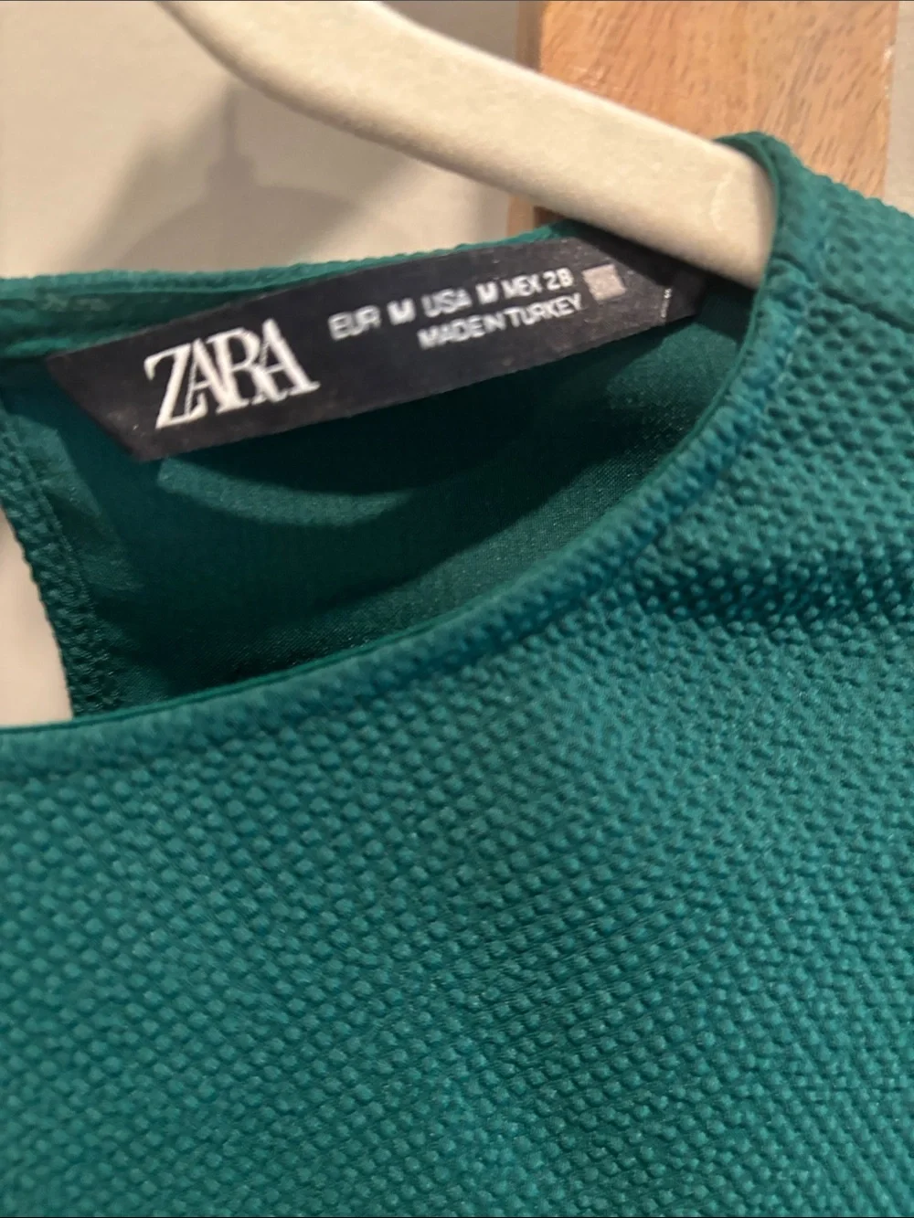 Zara Teal Green Blouse with White Puff Sleeves